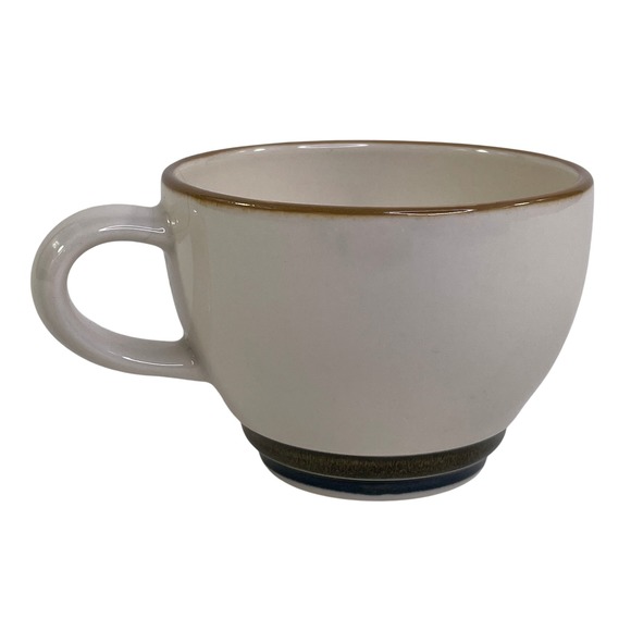 Pfaltzgraff Village Coffee Mug Tea Cup Cream Brown Blue Banded Stoneware USA - Picture 3 of 7